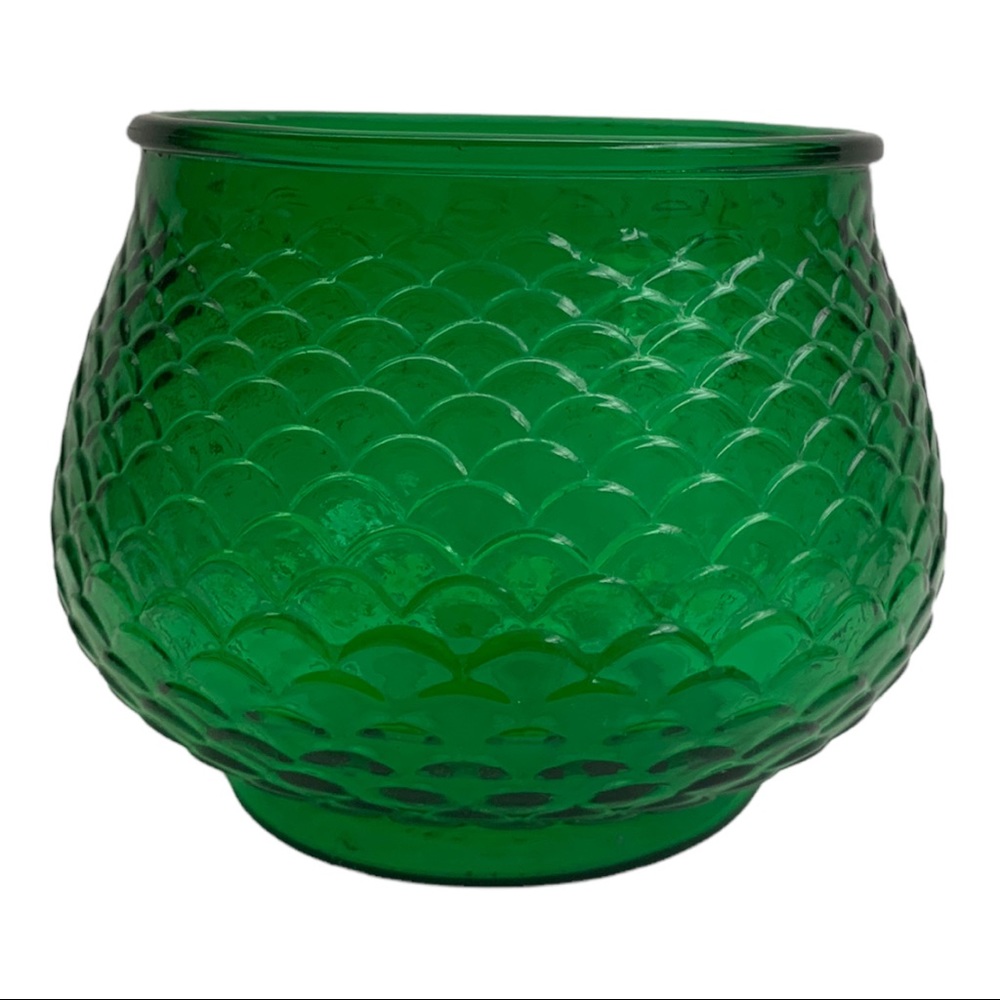 Vintage E.O. Brody Mermaid Green Fish Scale Scallop Pressed Glass Vase Bowl